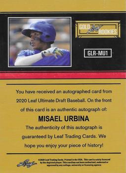 2020 Leaf Ultimate - 1991 Gold Leaf Rookies Red #GLR-MU1 Misael Urbina Back
