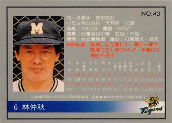 1993 Chu Tung Mercuries Tigers #43 Chung-Chiu Lin Back