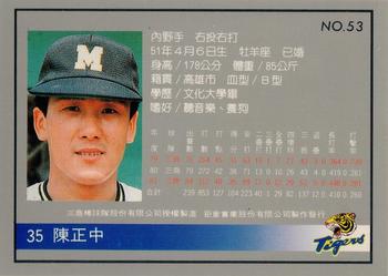 1993 Chu Tung Mercuries Tigers #53 Cheng-Chung Chen Back