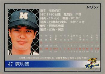 1993 Chu Tung Mercuries Tigers #57 Ming-Te Chen Back