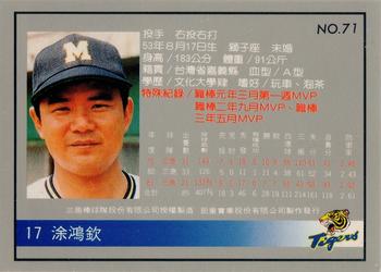 1993 Chu Tung Mercuries Tigers #71 Hung-Chin Tu Back