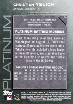 2020 Bowman Platinum - Chartreuse #74 Christian Yelich Back