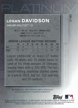 2020 Bowman Platinum - Top Prospect Autographs #TOP-37 Logan Davidson Back
