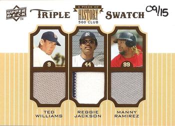 2009 Upper Deck Ballpark Collection - 500 HR Club Triple Swatch #500T-WRJ Manny Ramirez / Reggie Jackson / Ted Williams Front