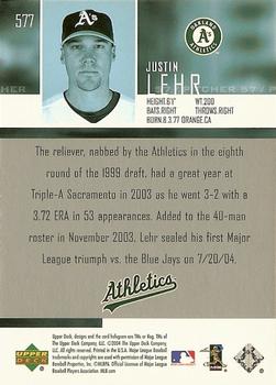 2005 Upper Deck - 2004 Upper Deck Update #577 Justin Lehr Back