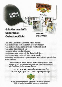 2002 Upper Deck - Upper Deck Advertisements #NNO Upper Deck Collector's Club Back
