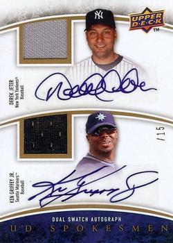 2009 Upper Deck Ballpark Collection - Spokesmen Dual Swatch Signatures #JG Derek Jeter / Ken Griffey Jr. Front