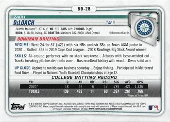 2020 Bowman Draft 1st Edition #BD-28 Zach DeLoach Back