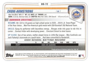 2020 Bowman Draft 1st Edition #BD-72 Pete Crow-Armstrong Back