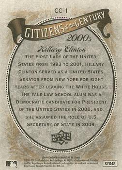 2009 Upper Deck Goodwin Champions - Citizens of the Century #CC-1 Hillary Clinton Back