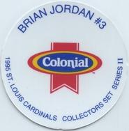 1995 Colonial St. Louis Cardinals Collectors Set Milk Caps #NNO Brian Jordan Back