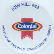 1995 Colonial St. Louis Cardinals Collectors Set Milk Caps #NNO Ken Hill Back
