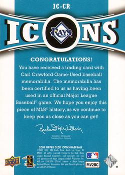 2009 Upper Deck Icons - Icons Jerseys #IC-CR Carl Crawford Back