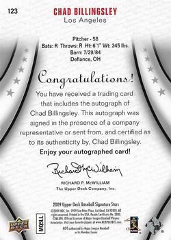 2009 Upper Deck Signature Stars #123 Chad Billingsley Back