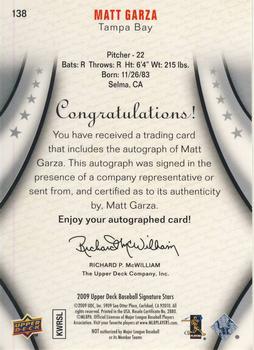2009 Upper Deck Signature Stars #138 Matt Garza Back