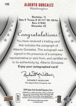 2009 Upper Deck Signature Stars #139 Alberto Gonzalez Back