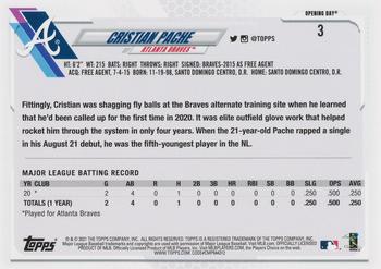 2021 Topps Opening Day #3 Cristian Pache Back