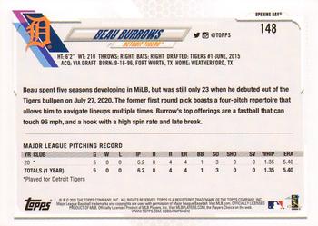2021 Topps Opening Day #148 Beau Burrows Back