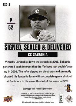 2009 Upper Deck Signature Stars - Signed Sealed and Delivered #SSD-3 CC Sabathia Back