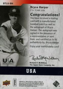 2009 Upper Deck Signature Stars - USA By the Letter Autographs #BTLU-BH Bryce Harper Back