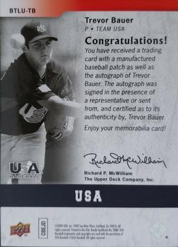 2009 Upper Deck Signature Stars - USA By the Letter Autographs #BTLU-TBb Trevor Bauer Back