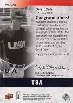 2009 Upper Deck Signature Stars - USA By the Letter Autographs #BTLU-CO Gerrit Cole Back