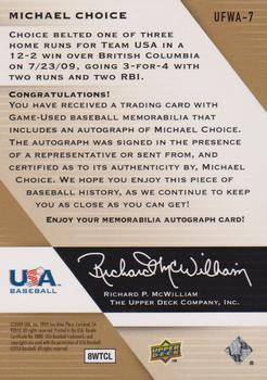 2009 Upper Deck Signature Stars - USA National Team Future Watch Jersey Autographs #UFWA-7 Michael Choice Back