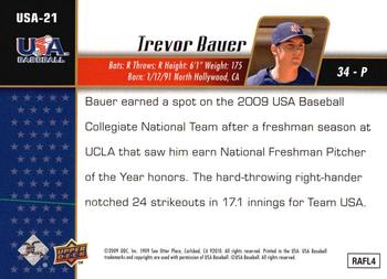 2009 Upper Deck Signature Stars - USA Star Prospects #USA-21 Trevor Bauer Back