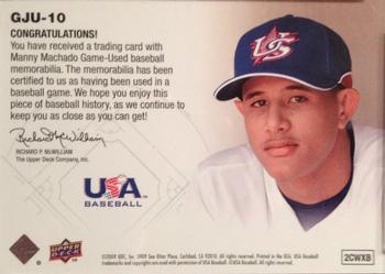 2009 Upper Deck Signature Stars - USA Star Prospects Jerseys #GJU-10 Manny Machado Back