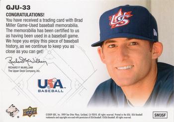 2009 Upper Deck Signature Stars - USA Star Prospects Jerseys #GJU-33 Brad Miller Back