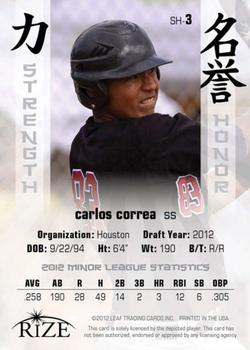 2012 Leaf Rize Draft - Strength and Honor #SH-3 Carlos Correa Back