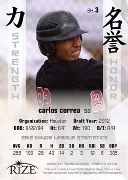 2012 Leaf Rize Draft - Strength and Honor Black #SH-3 Carlos Correa Back