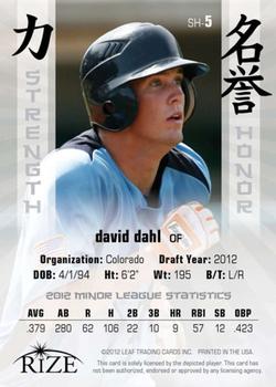 2012 Leaf Rize Draft - Strength and Honor Black #SH-5 David Dahl Back