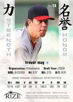 2012 Leaf Rize Draft - Strength and Honor Black #SH-10 Trevor May Back