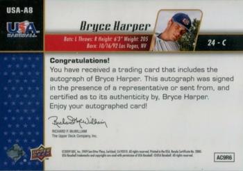 2009 Upper Deck Signature Stars - USA Star Prospects Signatures #USA-A8 Bryce Harper Back