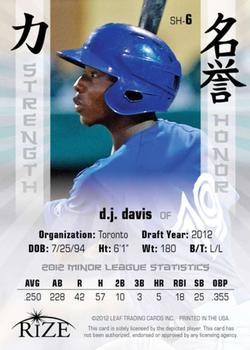 2012 Leaf Rize Draft - Strength and Honor Blue #SH-6 D.J. Davis Back