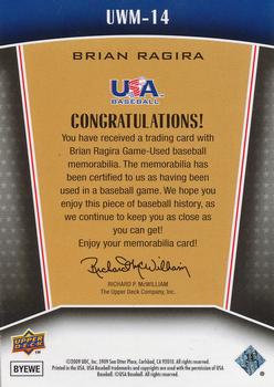 2009 Upper Deck Signature Stars - USA Winning Materials #UWM-14 Brian Ragira Back
