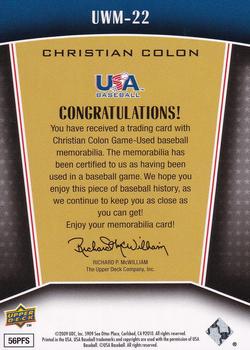 2009 Upper Deck Signature Stars - USA Winning Materials #UWM-22 Christian Colon Back