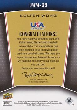 2009 Upper Deck Signature Stars - USA Winning Materials #UWM-39 Kolten Wong Back