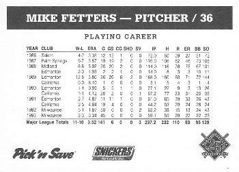 1994 Milwaukee Brewers Police - Stevens Point Police Department #NNO Mike Fetters Back