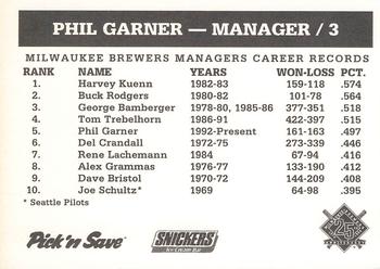 1994 Milwaukee Brewers Police - Stevens Point Police Department #NNO Phil Garner Back