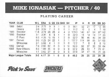1994 Milwaukee Brewers Police - Stevens Point Police Department #NNO Mike Ignasiak Back
