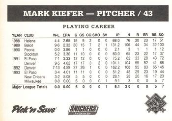 1994 Milwaukee Brewers Police - Stevens Point Police Department #NNO Mark Kiefer Back