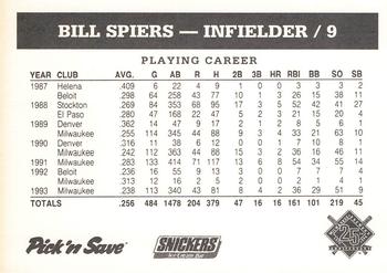 1994 Milwaukee Brewers Police - Stevens Point Police Department #NNO Bill Spiers Back