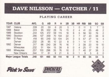 1994 Milwaukee Brewers Police - Waukesha Police Department #NNO Dave Nilsson Back