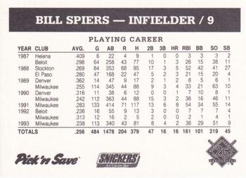 1994 Milwaukee Brewers Police - Waukesha Police Department #NNO Bill Spiers Back