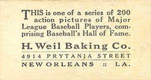 1916 Weil Baking (D329) #151 Babe Ruth Back