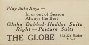1916 Globe Clothing (H801-9) #66 Joe Gedeon Back