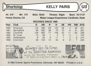 1984 Cramer - Hawaii Islanders Glossy #123 Kelly Paris Back