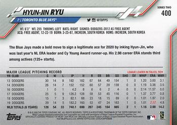 2020 Topps - 582 Montgomery #400 Hyun-Jin Ryu Back